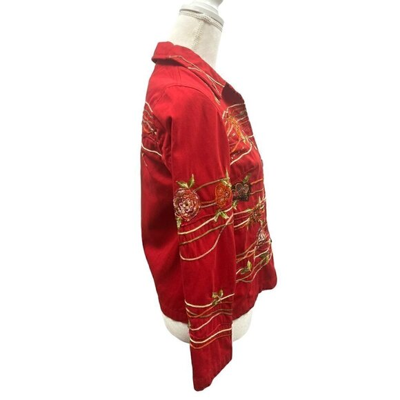 Women's Coldwater Creek Red Embroidered Jacket, Size PXS - Picture 4 of 6
